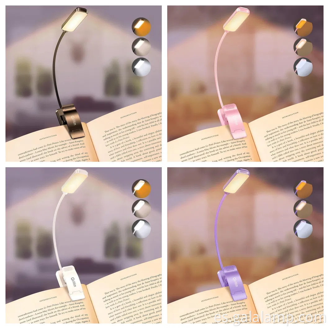 Luz de libro recargable con 3 temperaturas de color y atenuación sin pasos